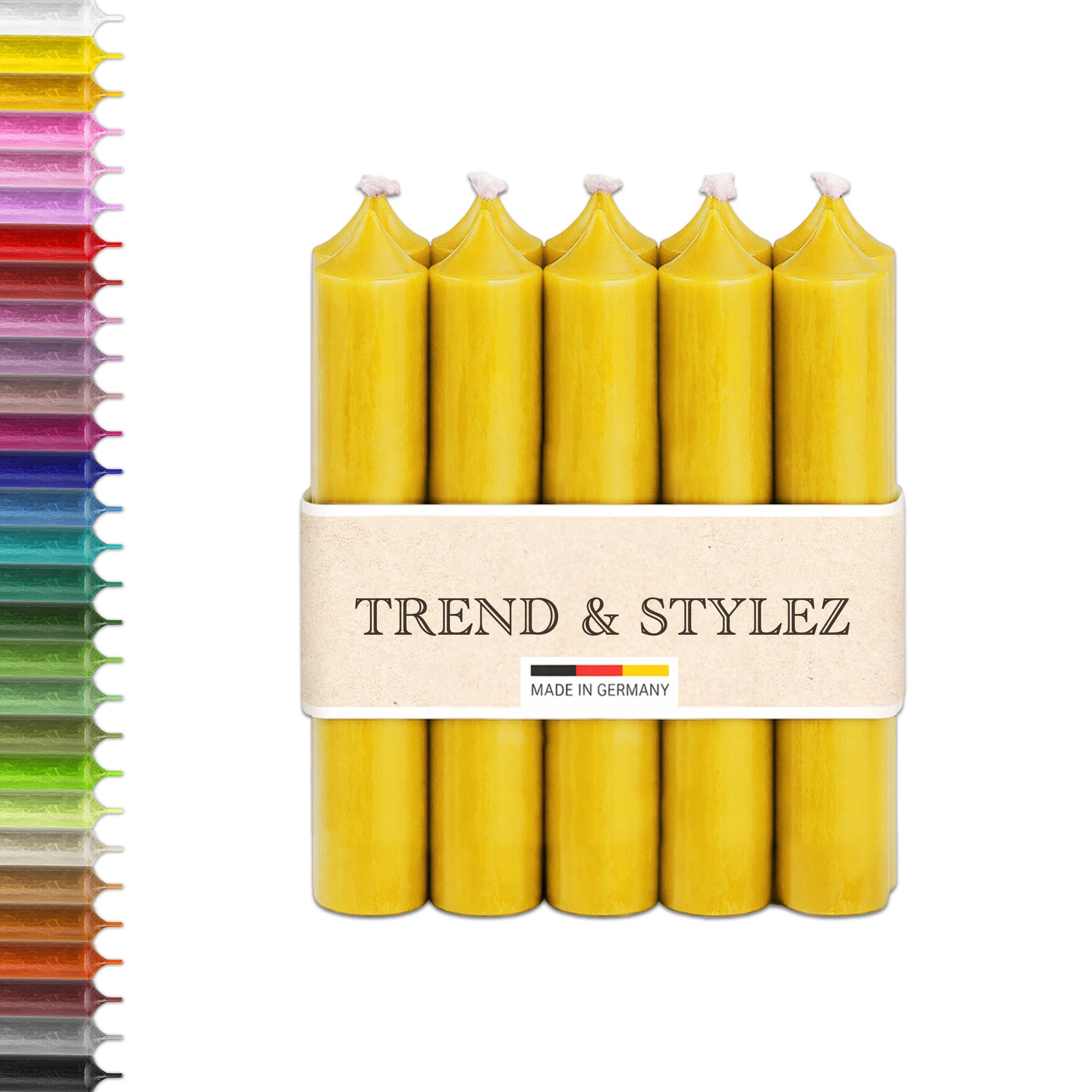 10 Bunte Spitzkerzen durchgefärbt 100x22mm | RAL Stabkerzen mit 8h+ Brenndauer | Ohne Tropfen & Rußen | Tafelkerzen für Leuchter | Made in Germany (Pastellblau)