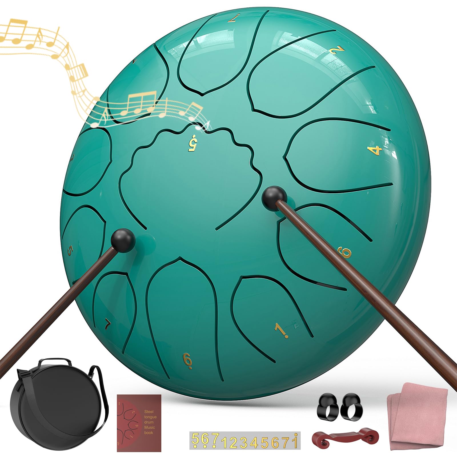 Rain Drum for Outside Garden, 6 Inches 8 Notes Steel Tongue Chakra Drums, Waterproof Meditation Rain Chime, Musical Instruments for Adult Gift with Bag, Music Book, Drum Mallets (Green)