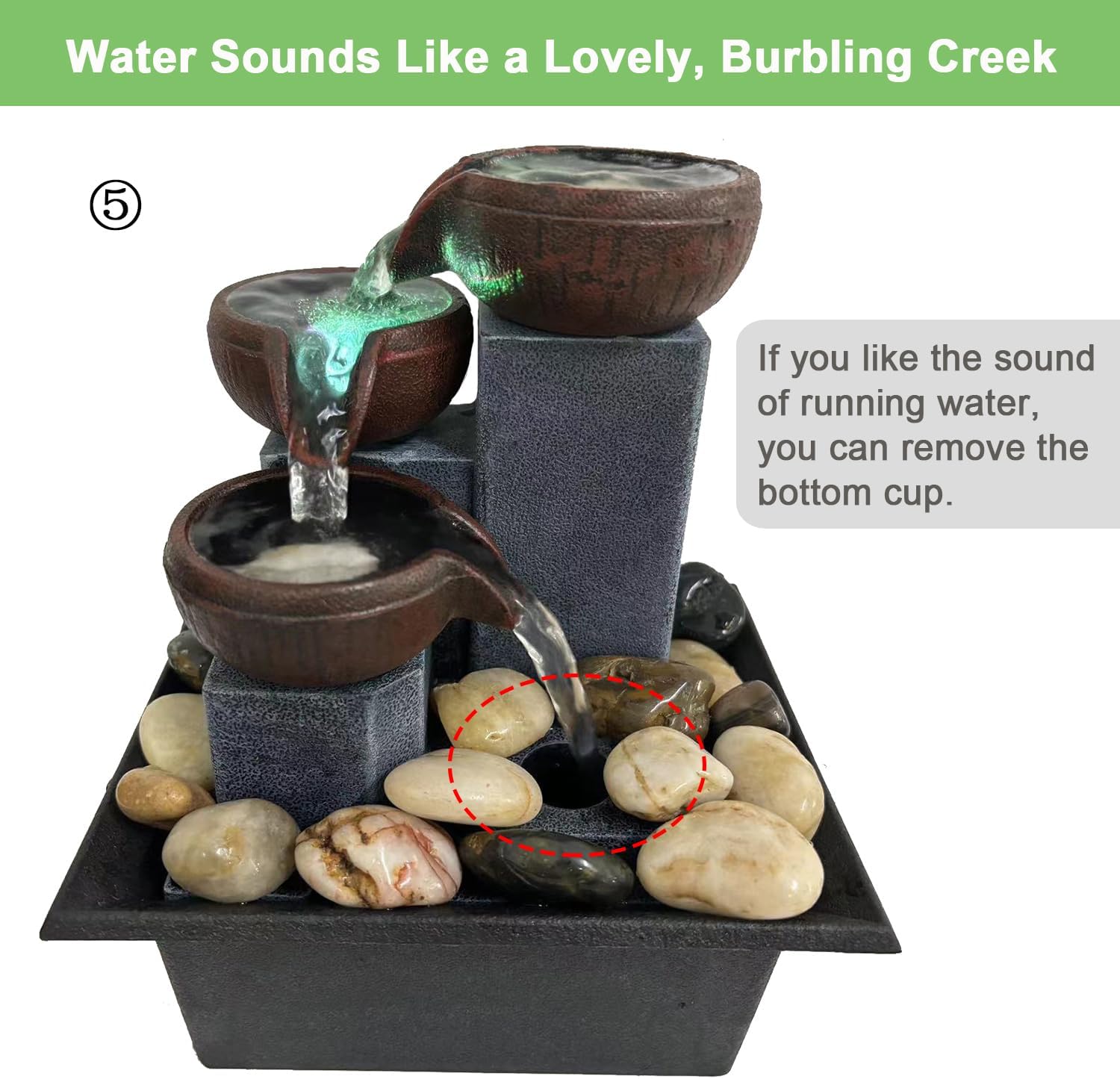 SURPRIZON Zen Table Waterfall Fountain for Meditation Desk Water Fountain with LED Light and Natural River Rocks for Office, Home, Bedroom