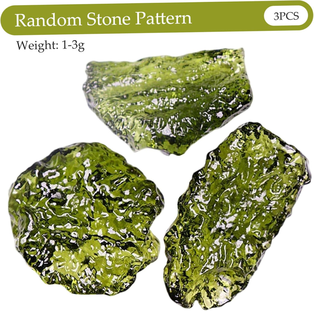 Genuine Moldavite Crystal, 3 Pieces Moldavite Crystal 1-3g Green Czech Meteorite Artificial Irregular Stone Pendant for Jewelry Making Accessories, Stone Style Random