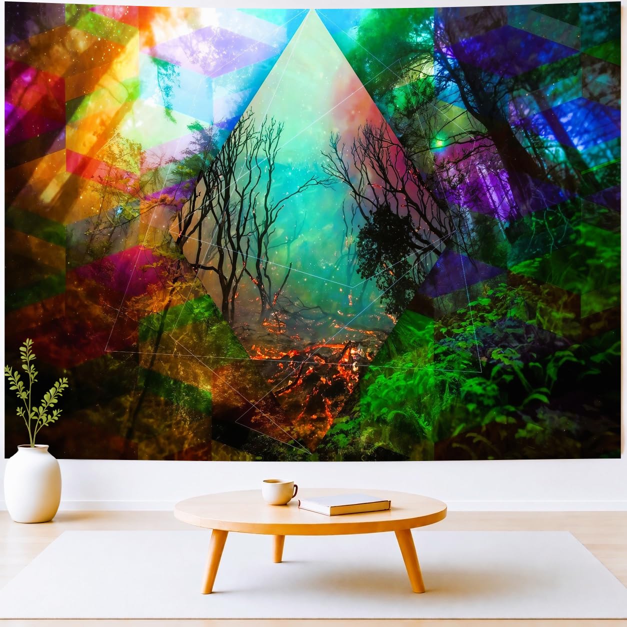 Delur Forest Tapestry Tree of Life Tropical Rainforest Tapestry Wall Hanging Colorful Nature Landscape Mystical Psychedelic Spiritual Headboard for Bedroom Living Room Home Decor (51.2" x 59.1")