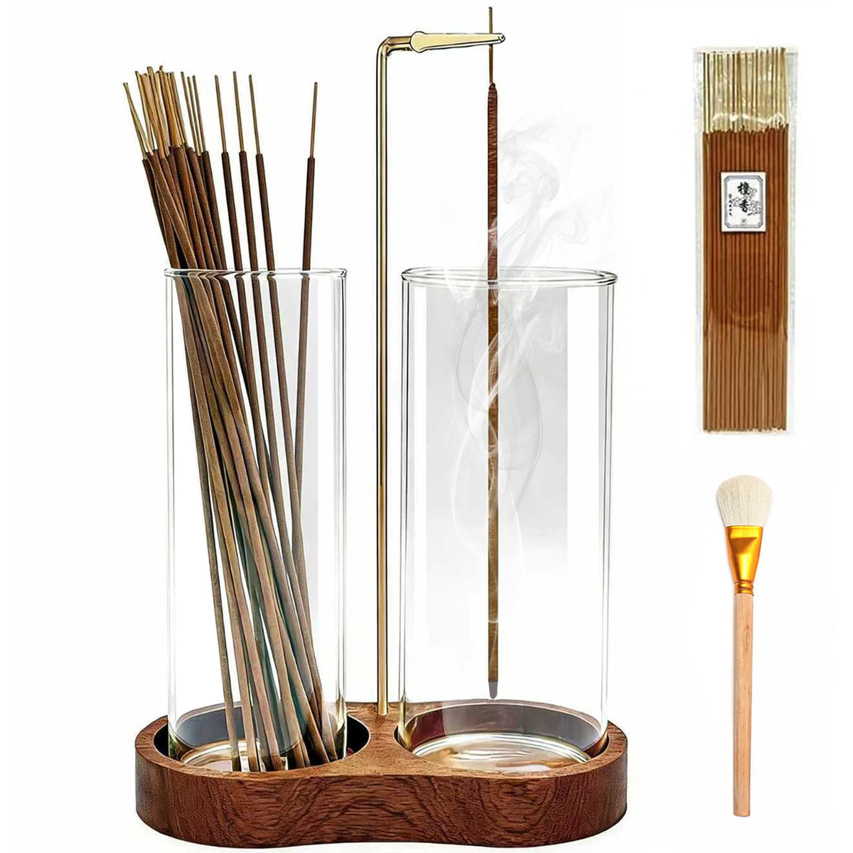 Ceremony Incense Holder,Wooden Incense Holder for Sticks with Ash Catcher | Anti-ash Incense Burner with 20 Incense Sticks and a Ash Brush for Meditation Yoga Spa Room Decor