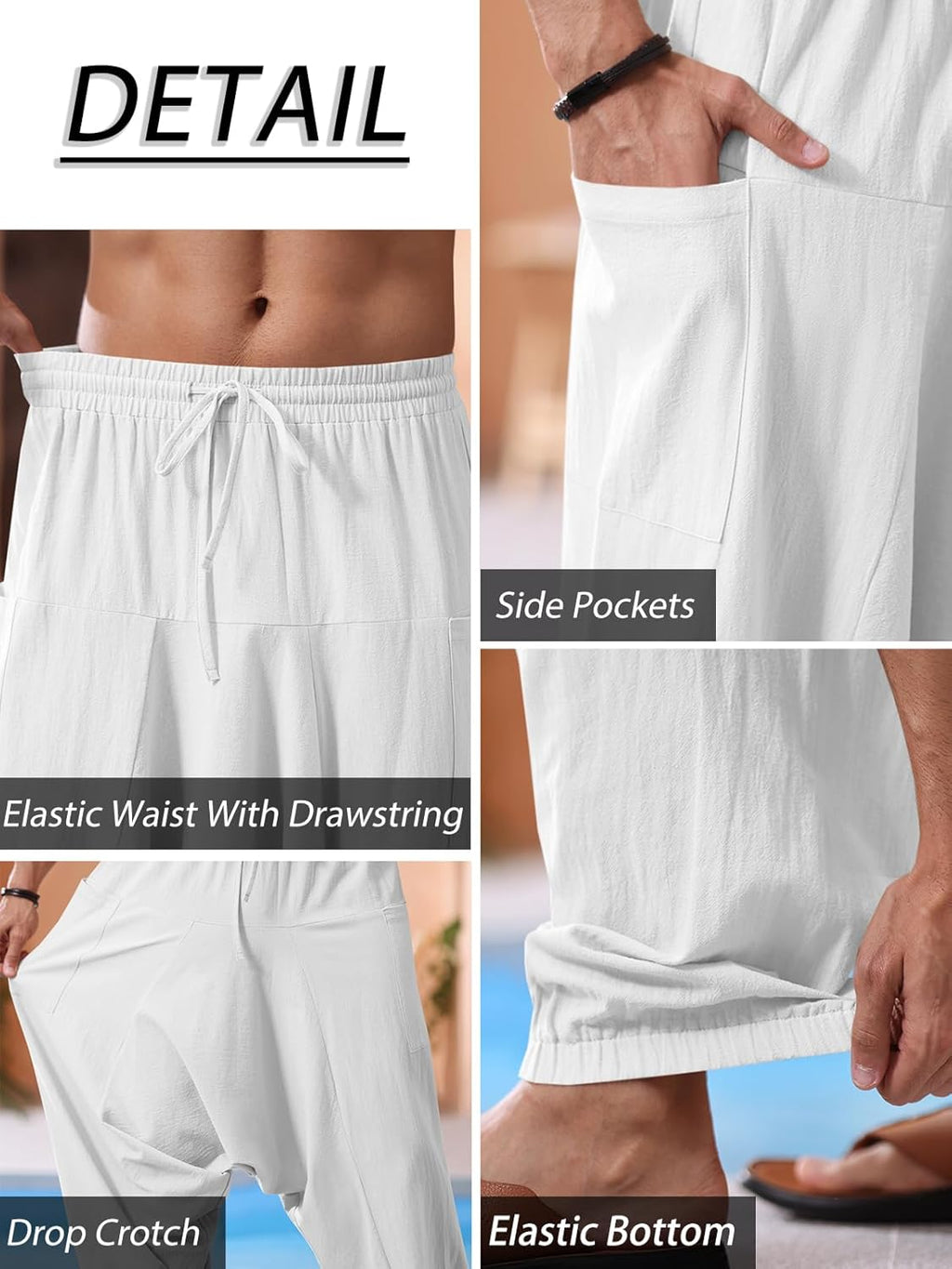 Runcati Mens Harem Pants Baggy Hippie Casual Cotton Linen Loose Boho Yoga Beach Drop Crotch Trouser