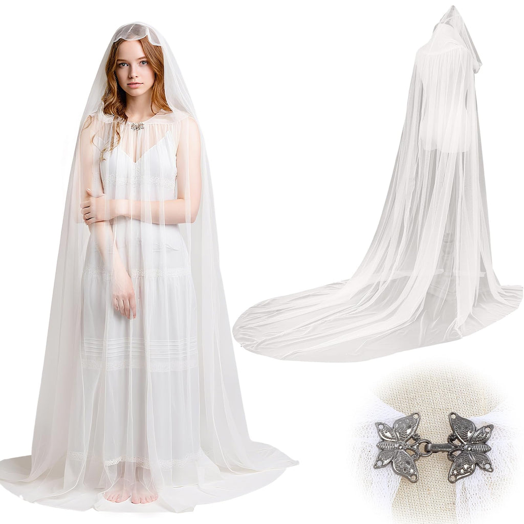 Hercicy Halloween Lace Cape Full Length Hooded Cloak Gothic Witch Sheer Cape for Cosplay Vampire Costume Wedding