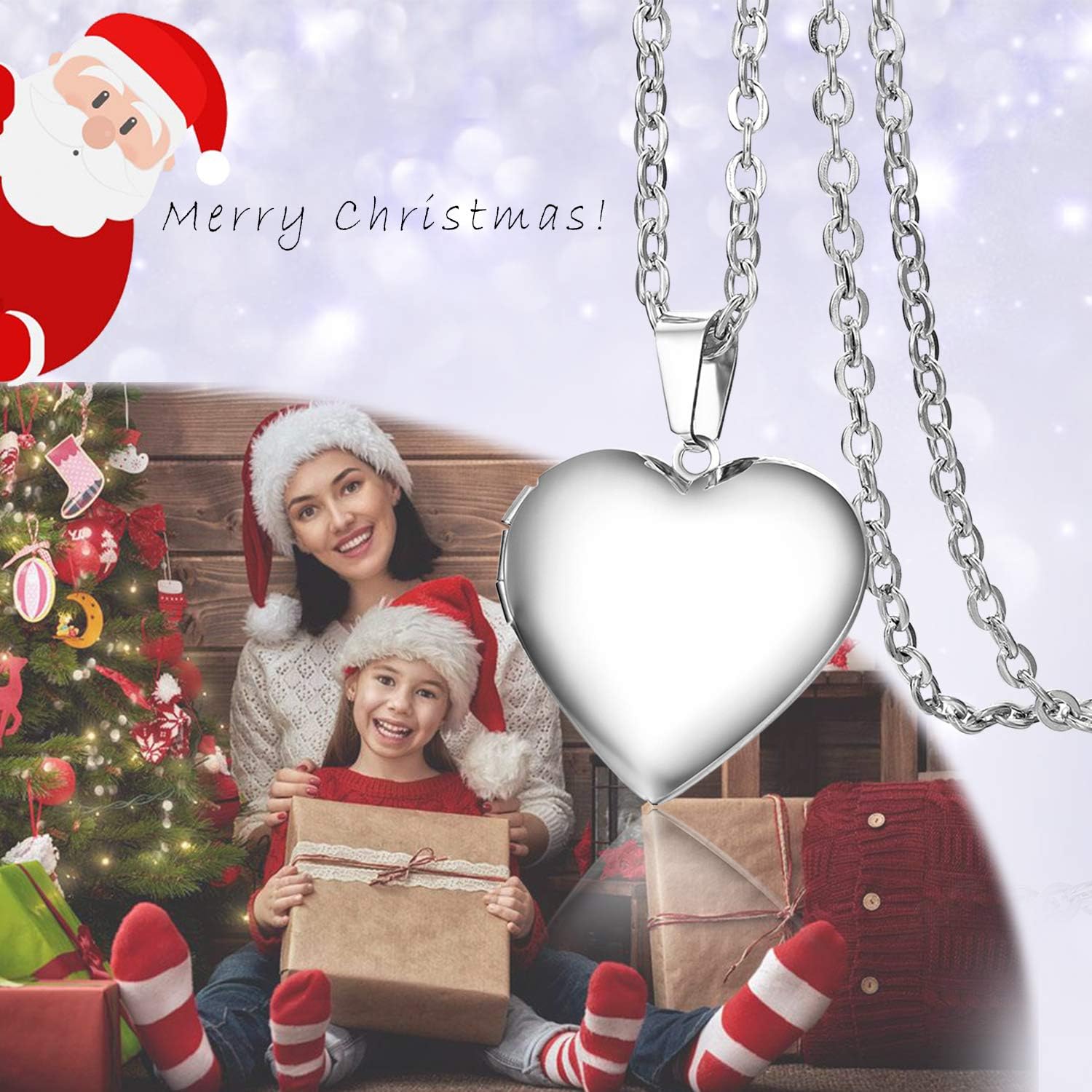 Cupimatch Heart Locket for Opening: Chain with Heart Necklace Pictures Photo Pendant Women's Amulet Necklace Stainless Steel Hinged with 45 cm Chain