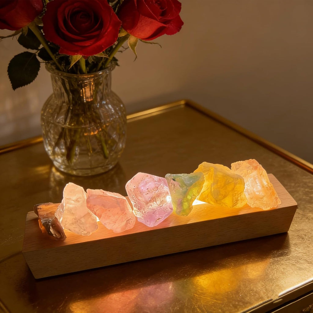 Salt lamp, salt crystal lamp, bedside lamp, with LED wooden base, salt stone lamp on wooden base, crystal lamps salt, salt lamp, for yoga, spa, meditation, living room decoration
