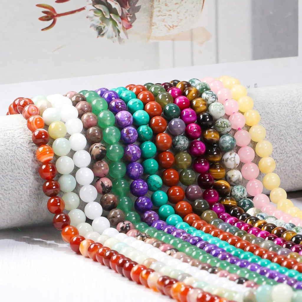 Natural Stone Beads, Gemstone Beads, 45 Pieces, 8 mm, Natural Stone, Unakite Gemstone Beads, Polished Round Gemstones for Threading, Gemstones, Stone Beads for Bracelets, Necklaces, DIY Jewellery,