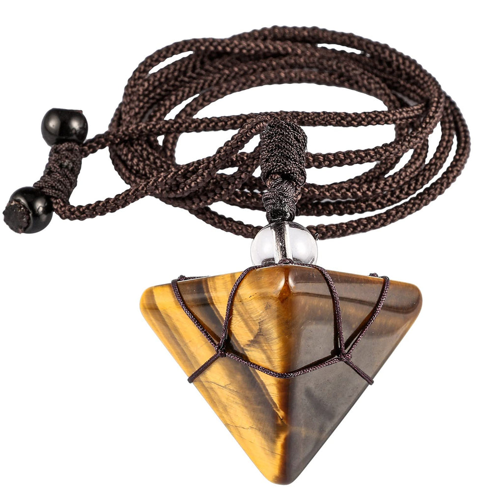 KYEYGWO Stein Pyramide Anhänger für Damen und Herren, Kristall Quarz Spitze Heilung Halskette mit Einstellbare Nylonseil, Reiki Edelstein Pendel Kette Mode Schmuck für Amulett Glücksbringer