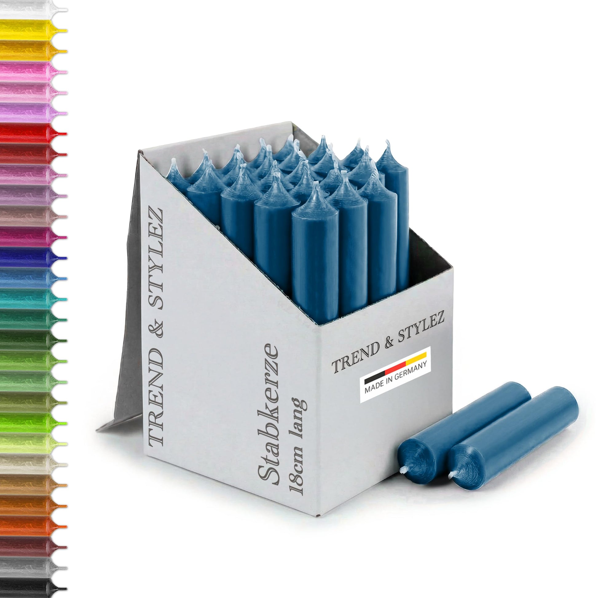 25 Stabkerzen 180mm x 22mm | Durchgefärbte Spitzkerzen | 8+ Stunden Brenndauer | Made in Germany - Ohne Tropfen & Rußen | RAL-Zertifizierte Tafelkerzen unparfümiert (Dunkel Blau)