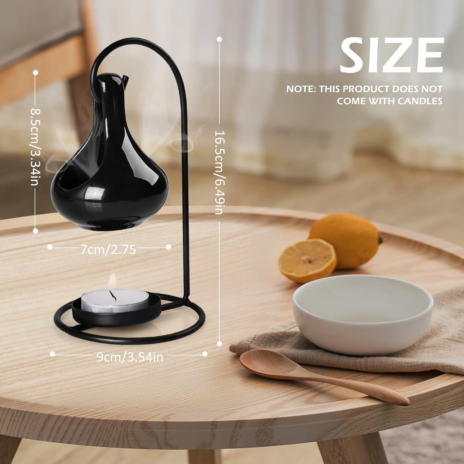 WD&CD Ceramic Oil Burner, Aroma Lamp, Tea Light Holder with Candle Spoon, Aroma Diffuser, Black