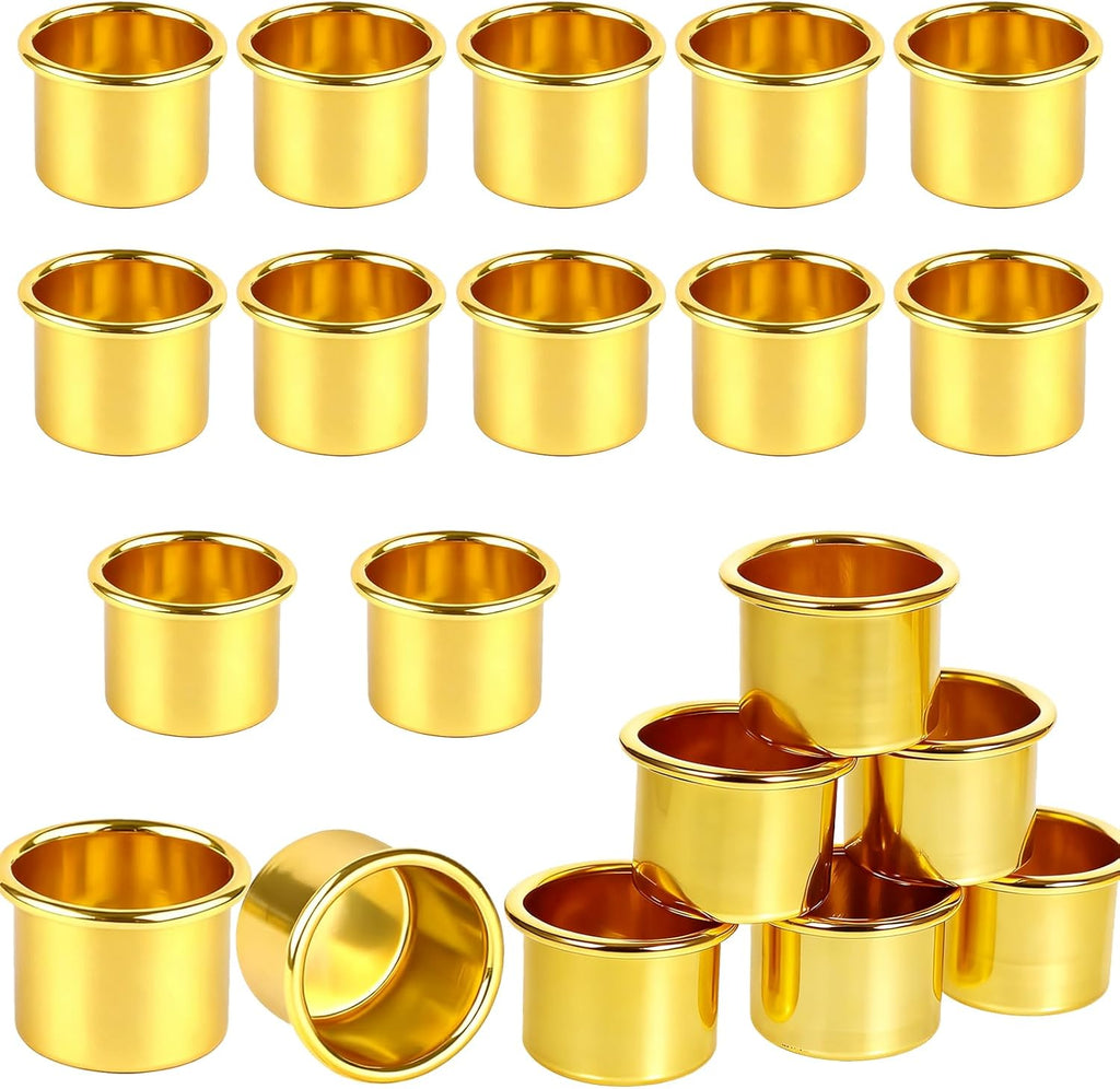 20 Stück Kerzenhalter für Stabkerzen Gold, Kerzeneinsatz, Kerzenhalter Metall Klein, Kerzentüllen, Kerzen-Halter aus Metall Gilt für Halloween, Ostern Szenen und Weihnachten