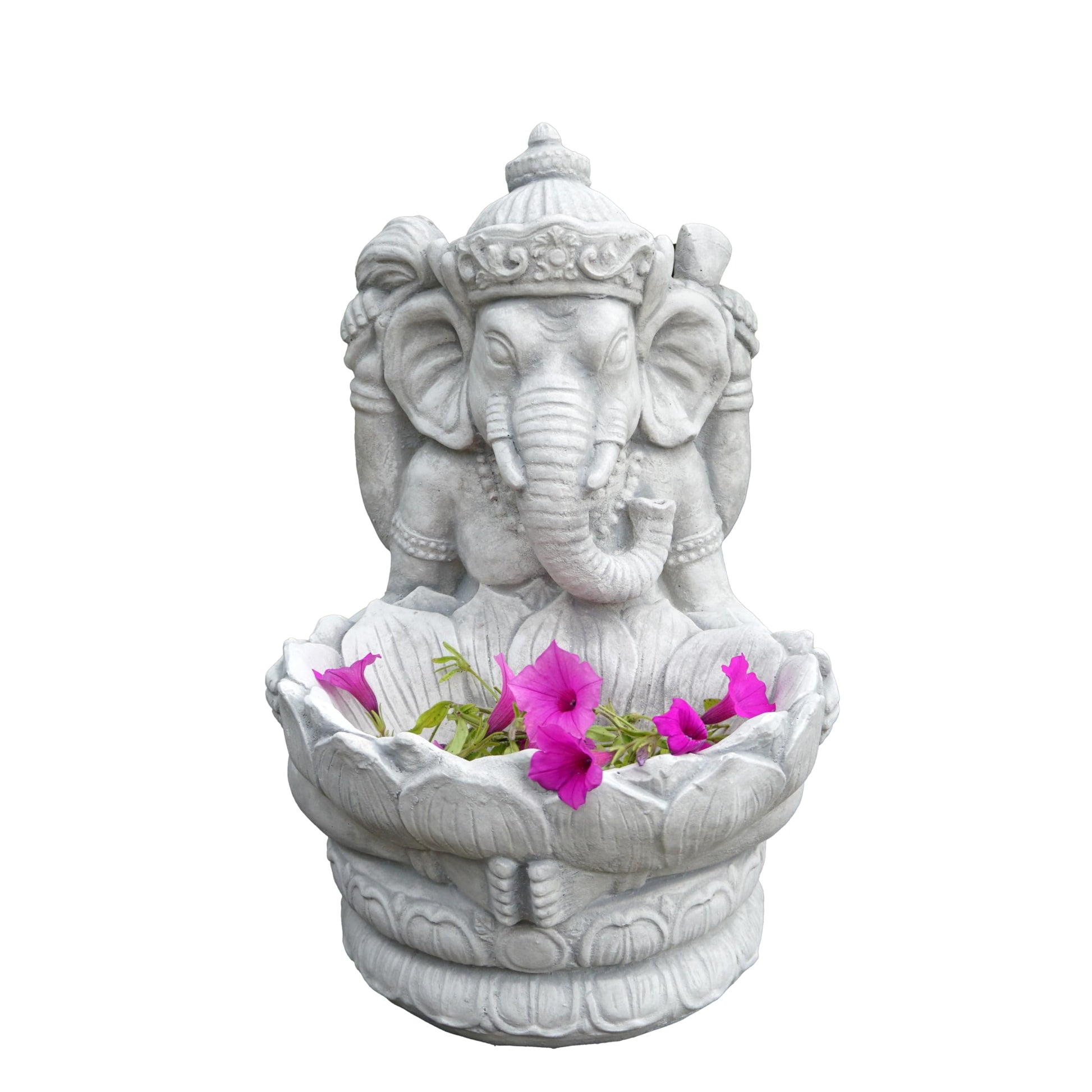 gartendekoparadies.de Massive Steinfigur des göttlichen Ganesha mit Schale, Höhe 34 cm, 11 kg, Gott Hinduismus aus Steinguss frostfest (Schwarz)