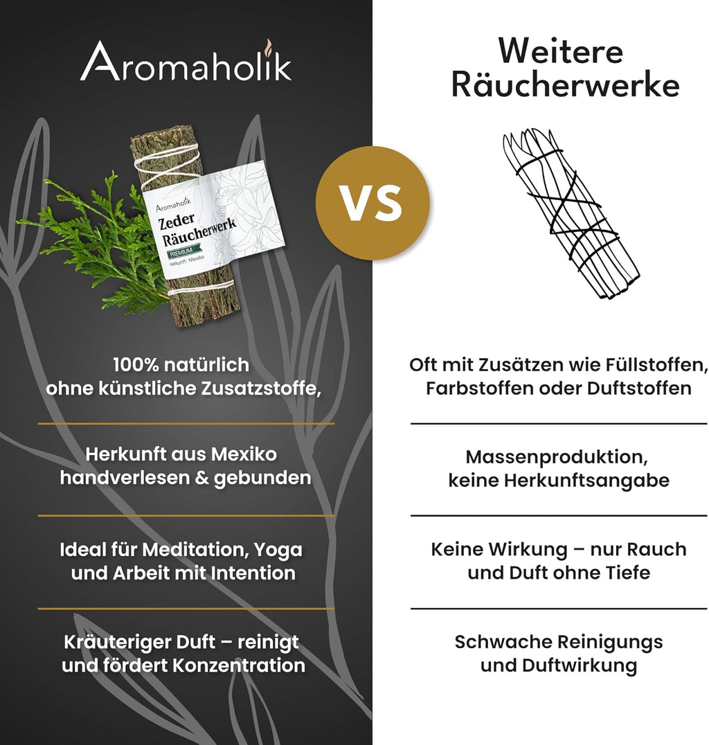 Cedar Incense 10 cm - Cedar Smudge Stick - 100% Natural, Hand-Tied 1 Bundle - Ideal for Meditation, Cleansing & Spiritual Rituals - Aromaholik