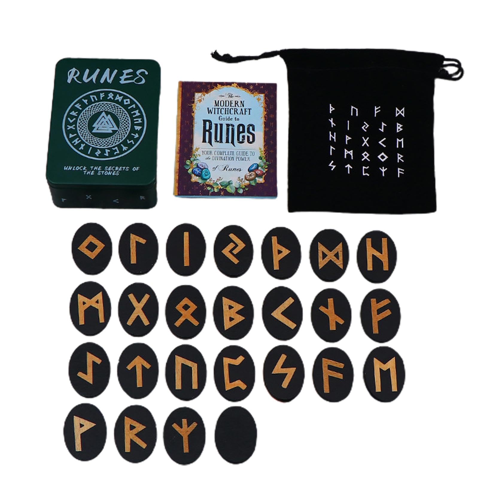 Fabixoin Witch Runes Set | Altar Divination Tools with Manual and Storage Bag, 25 Pieces Wooden Runes for Meditation, Spirituality, Entertainment, Witch Home Decoration