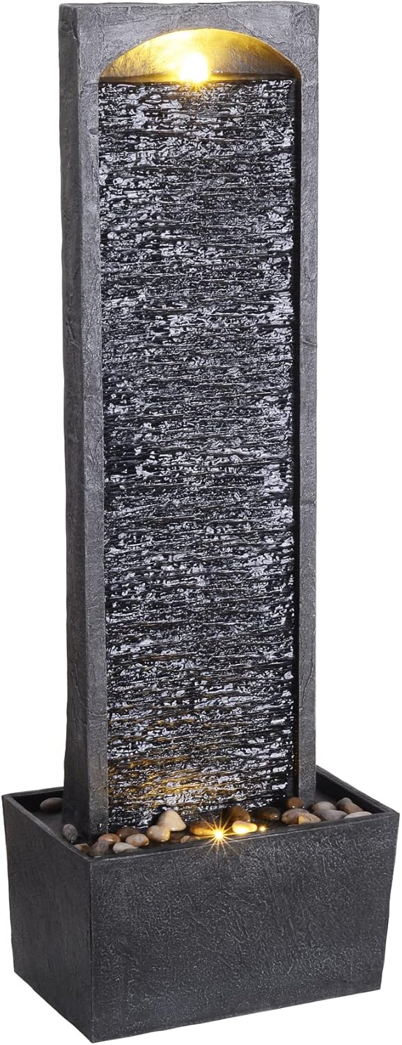 Peaktop RJ-19041-EU Garden Patio Stone 38 Inch Upright Waterfall Fountain
