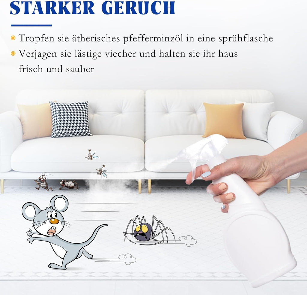 HIQILI 100ml Pfefferminzöl Ätherisches Öl, 100% Reines Naturrein Minzöl,Peppermint Oil für Diffuser, Massage, Haar, Hautpflege - Gratis Eine Reiseflasche