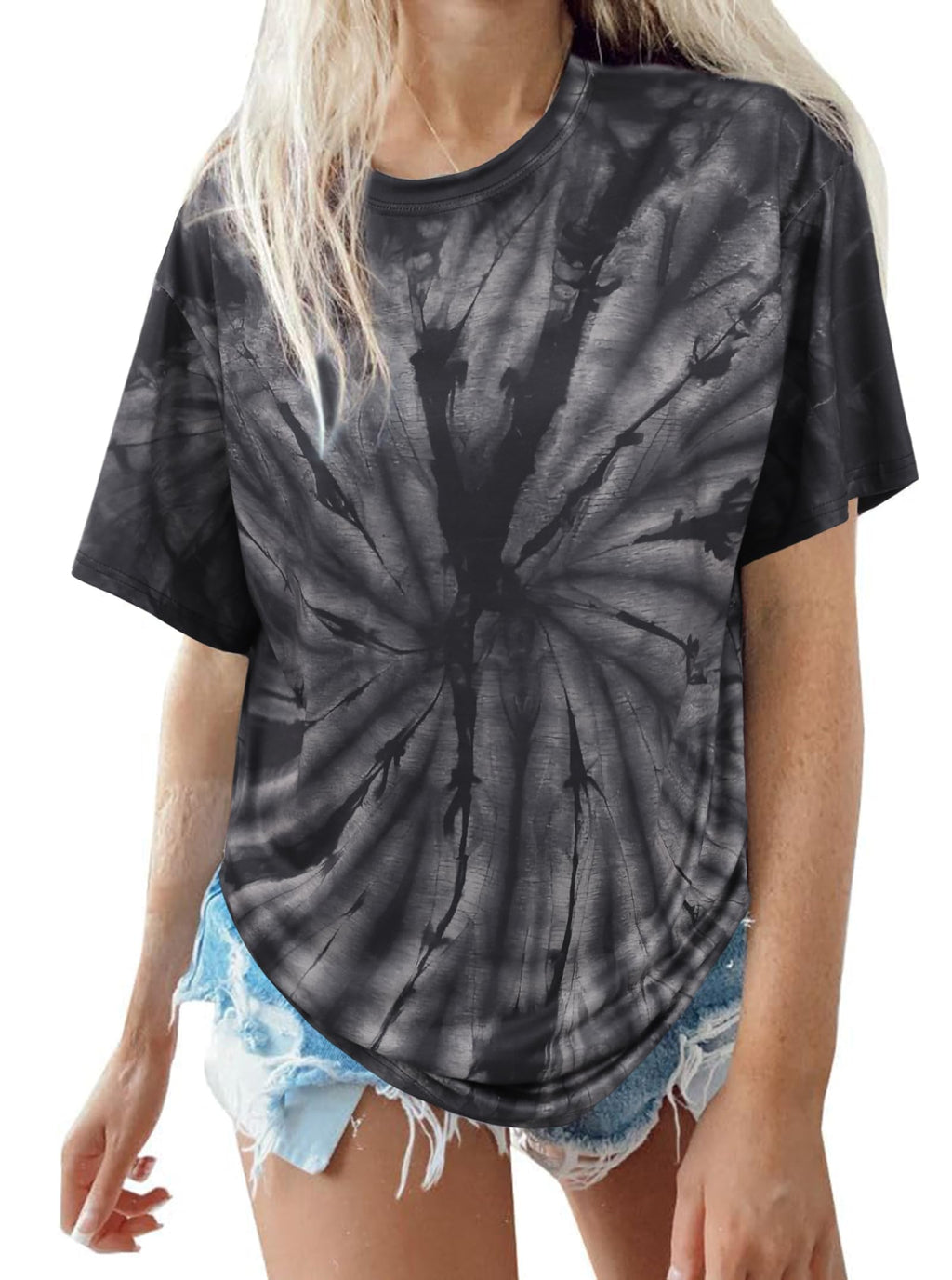 Remidoo Women's Casual Oversized T Shirt Short Sleeve Graphic Tee Letter Tie Dye Shirts
