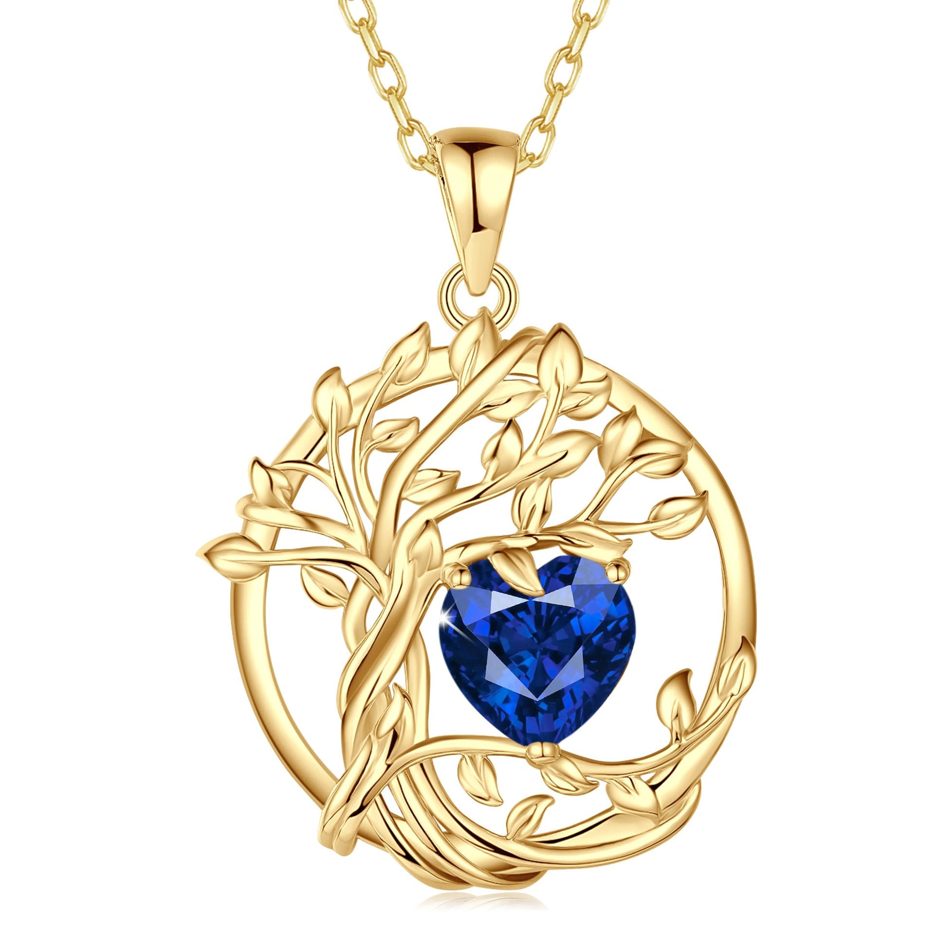 FANCIME Lebensbaum Geburtstein Kette für Damen Gelbgold Vergoldet Baum des Lebens Edelstein Anhänger Halskette Schmuck Geschenke für Damen Frauen Mädchen, Kettenlänge: 40+5 cm