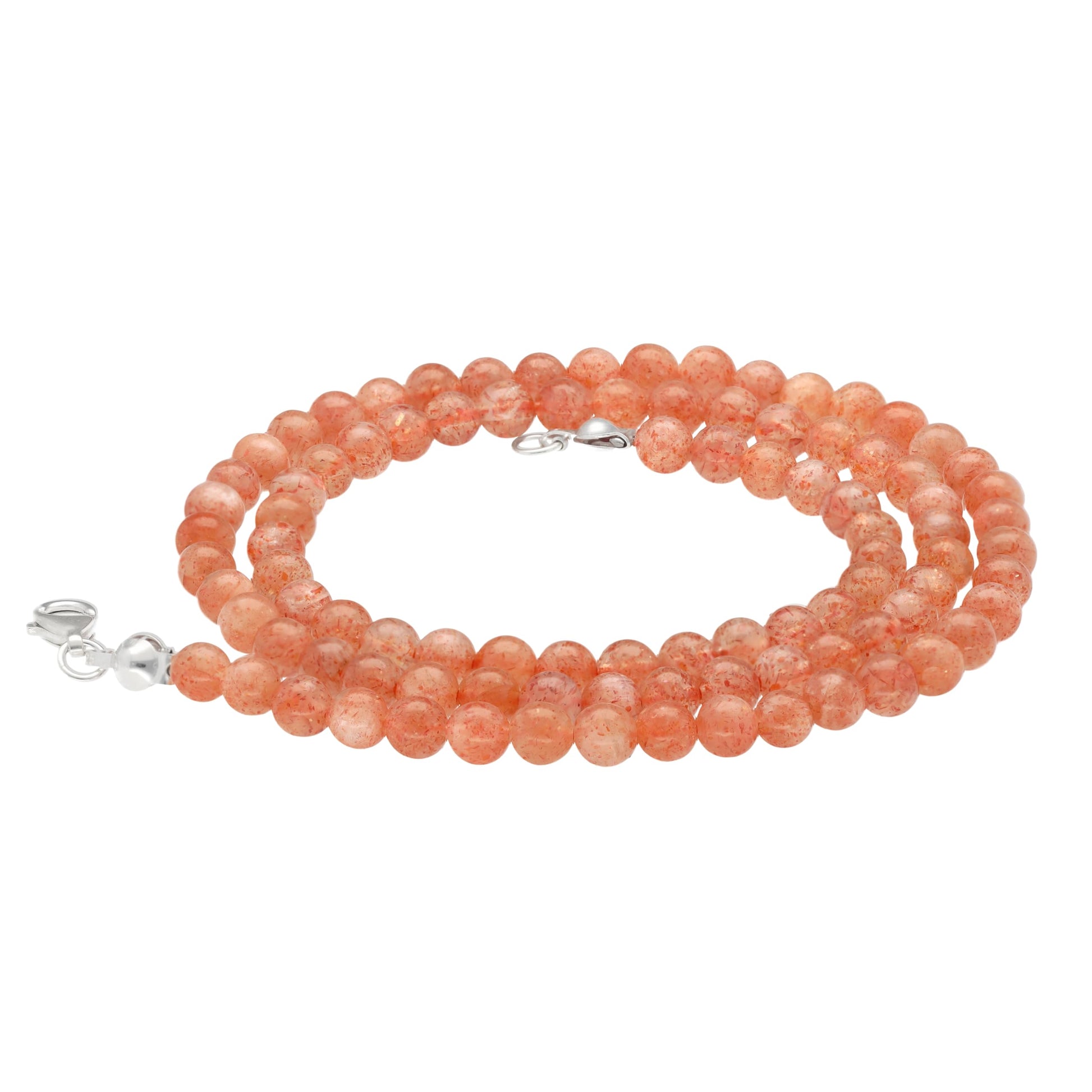 Lebensquelle Plus Edelstein Kugelkette + 925 Silber Verschluss | Ø 4mm Kugeln Karabinerverschluss 45cm lang | Hochwertige Kette