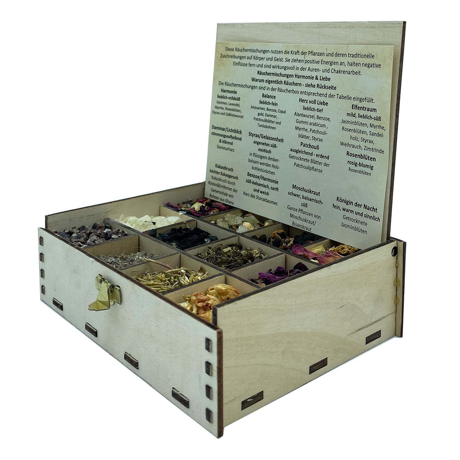 Heilkräuter Manufaktur Räucherbox Geschenkbox mit 12 Sorten Räuchermischungen Räucherwerk für die Seele, 14 x 10 x 4 cm