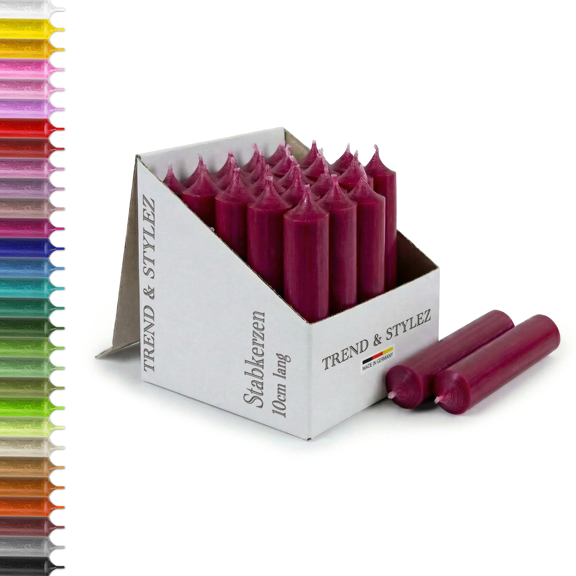 25 kurze Stabkerzen durchgefärbt 100x22mm | RAL Tafelkerzen mit 4h Brenndauer | Ohne Tropfen & Rußen | Leuchterkerzen für Deko | Made in Germany (Pink)