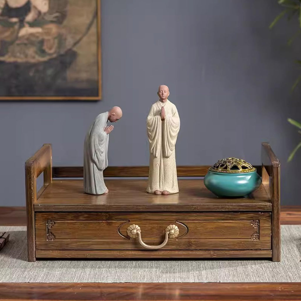 Bamboo Spiritual Altar Table with Drawers, Altar Meditation Table, Relaxing Buddhist Tea Table for Prayers, Fortune Telling, Worship
