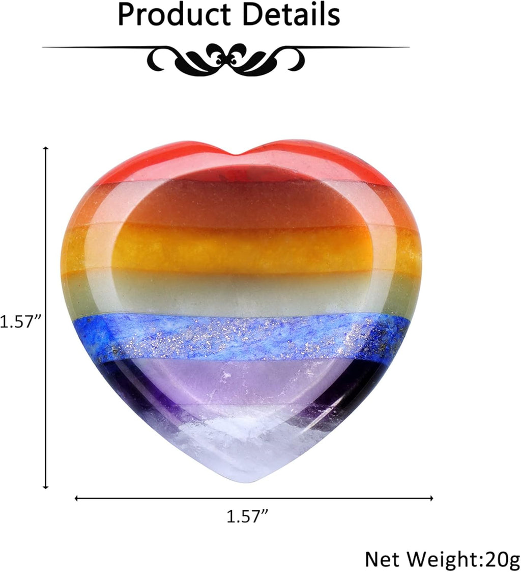 CrystalTears 7 Chakra Worry Stone Heart Shape Concave Gemstone Palm Stone Reiki Healing Chakra Stones Worry Stone Crystal Holistic Balancing Stress Relief