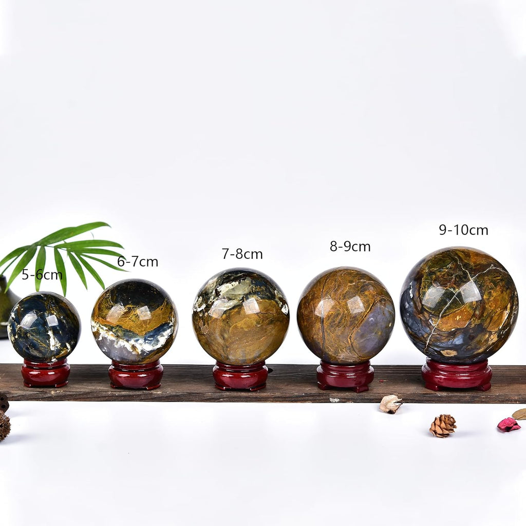 JIC Gem Large Crystal Ball with Stand Pietersite Crystal Ball Gemstone Decorative Ball for Home Decoration Altar Reiki Feng Shui Crystal Gift 80-90mm