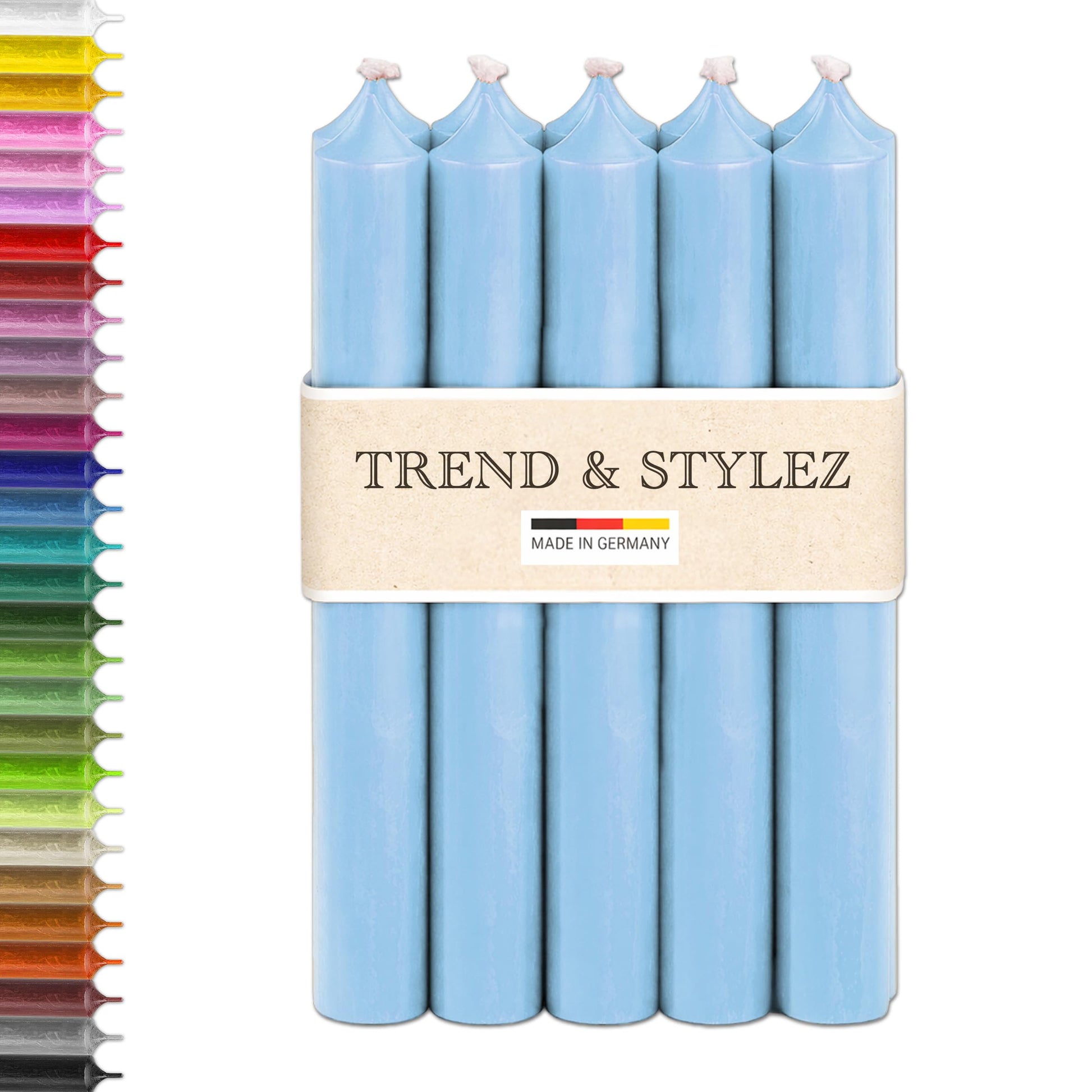 10 Spitzkerzen durchgefärbt (180x22mm) | RAL Stabkerzen mit 8h+ Brenndauer | Ohne Tropfen & Rußen | Tafelkerzen für Leuchter | Made in Germany (Natur)