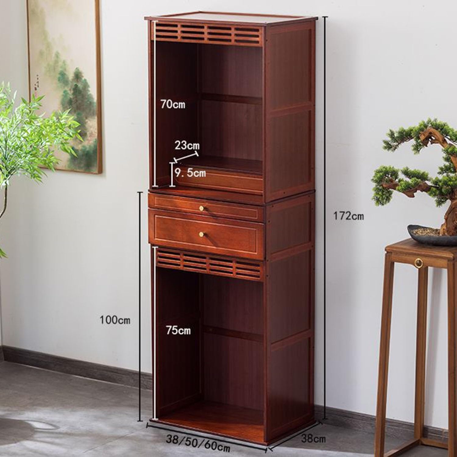 Traditioneller Altartischschrank zur Meditation, großes Lagerregal, Schublade, tragbarer Griff, Ritualmöbel(Brown,50 * 37 * 172cm/19 * 14 * 67in)