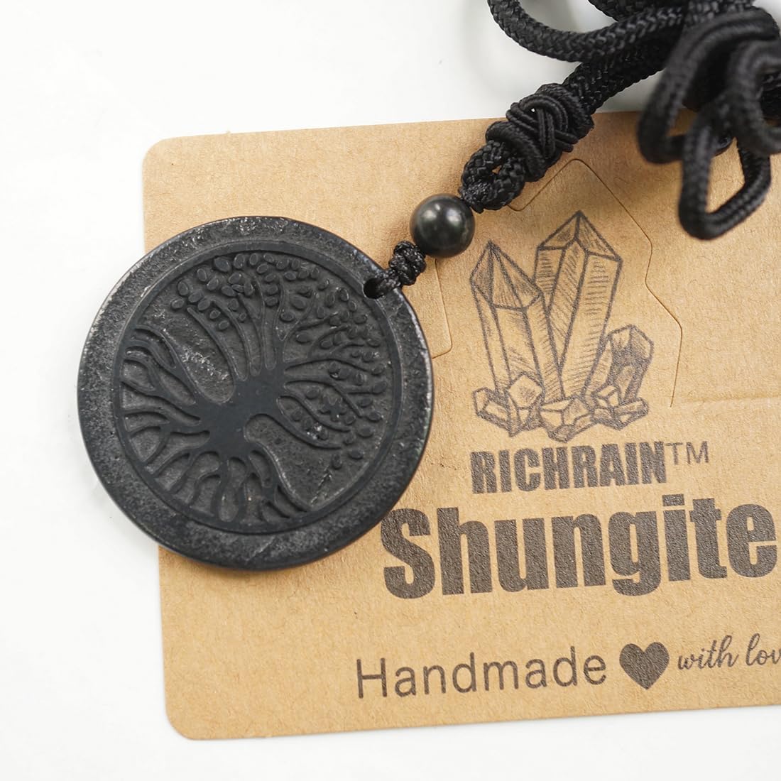 RICHRAIN Halskette mit Anhänger aus echtem natürlichem Schungit, spirituelle Geschenke für Frauen, Kristallheilung, Kristallgeschenke für Männer (Tree of Life)