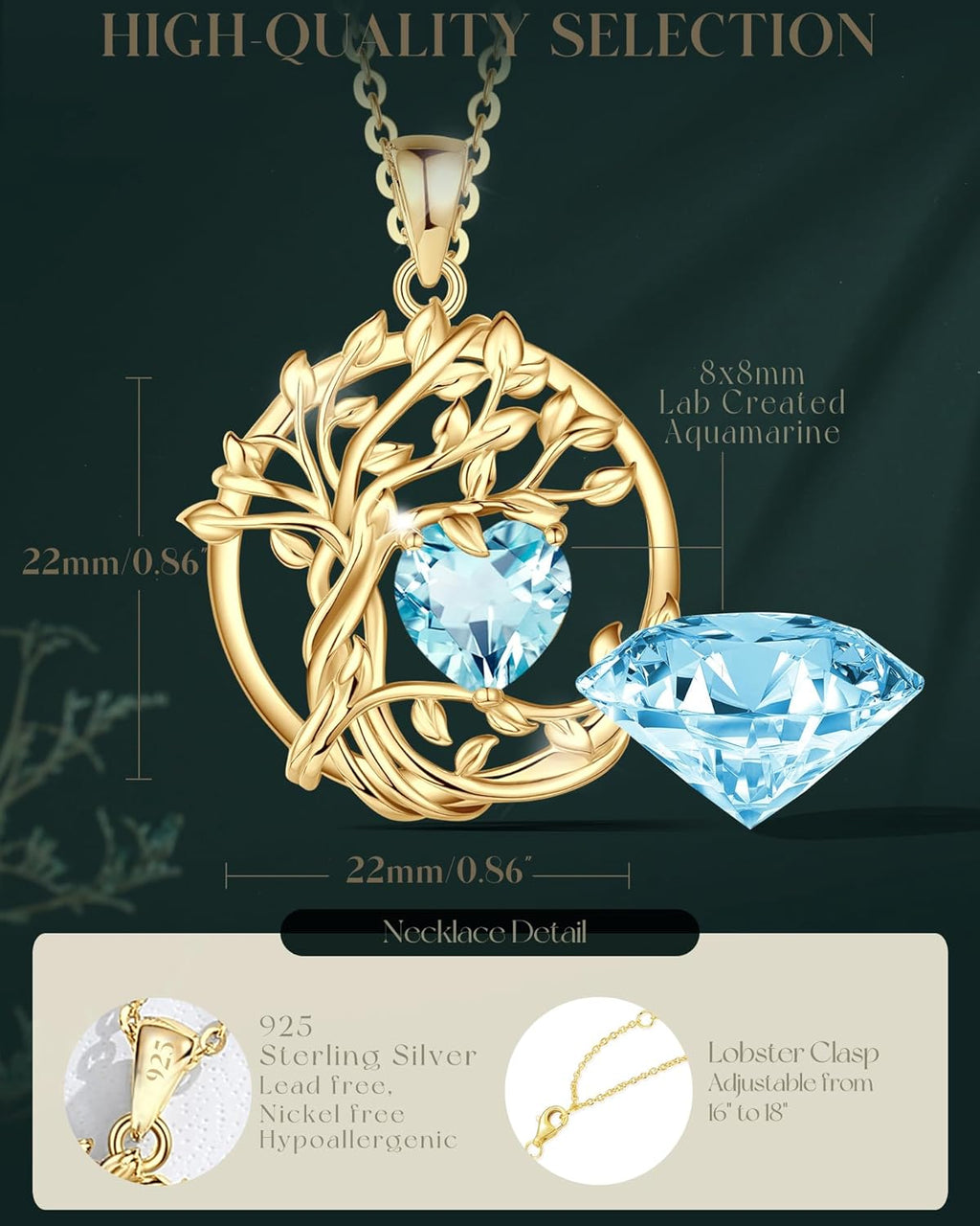 FANCIME Tree of Life Baum des Lebens Geburtstein Halskette Sterling Silber Anhänger Geburtstein Kette Edelstein Jahrestag Geburtstag Schmuck Weihnachten Geschenke für Damen Mama Ihre Frau
