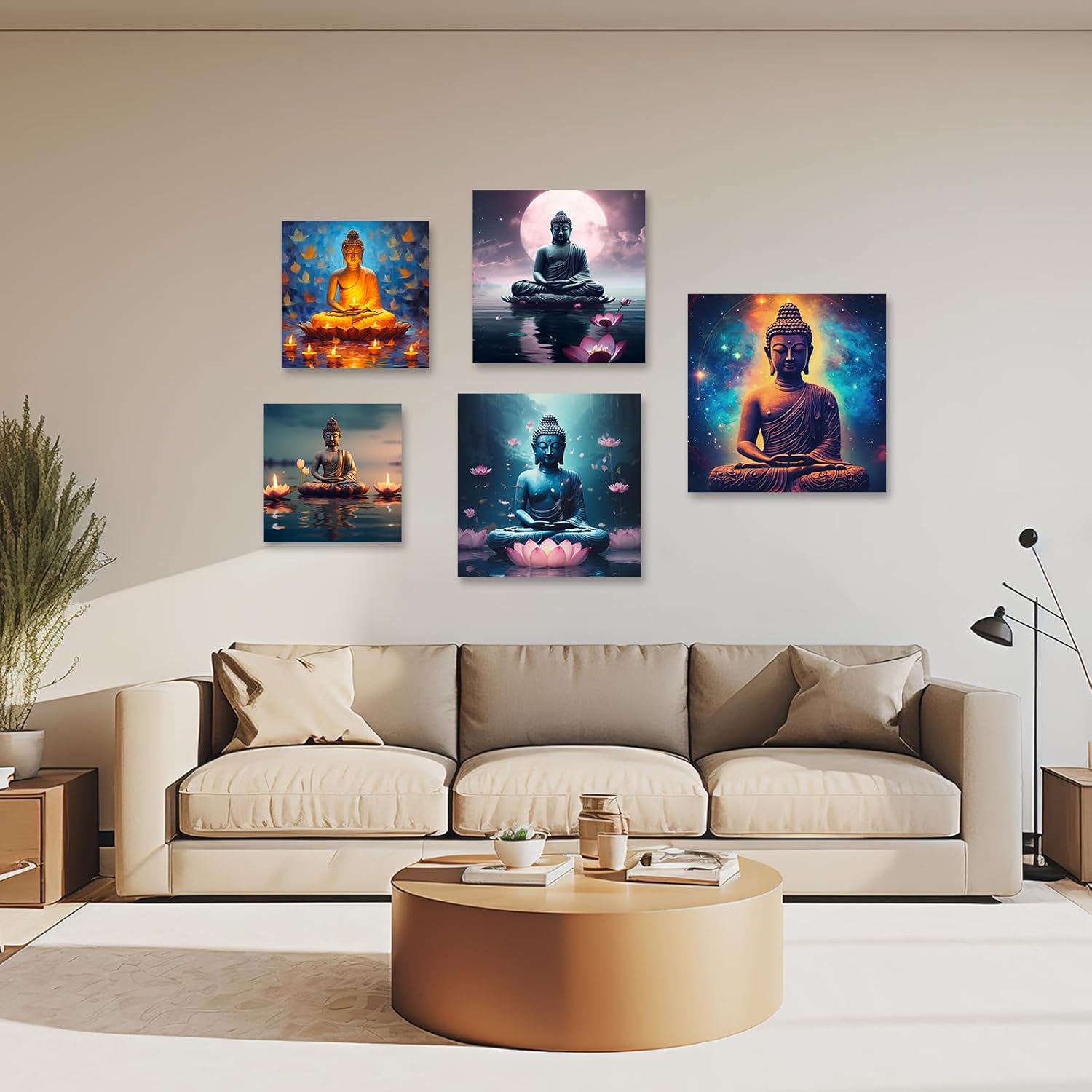 LZIMU Buddha Canvas Wall Art Buddha Statue Painting Prints Zen Pictures Buddhist Spiritual Artwork for Office Yoga Spa Meditation Room Framed(Picture-1, (12.00" x 12.00"))