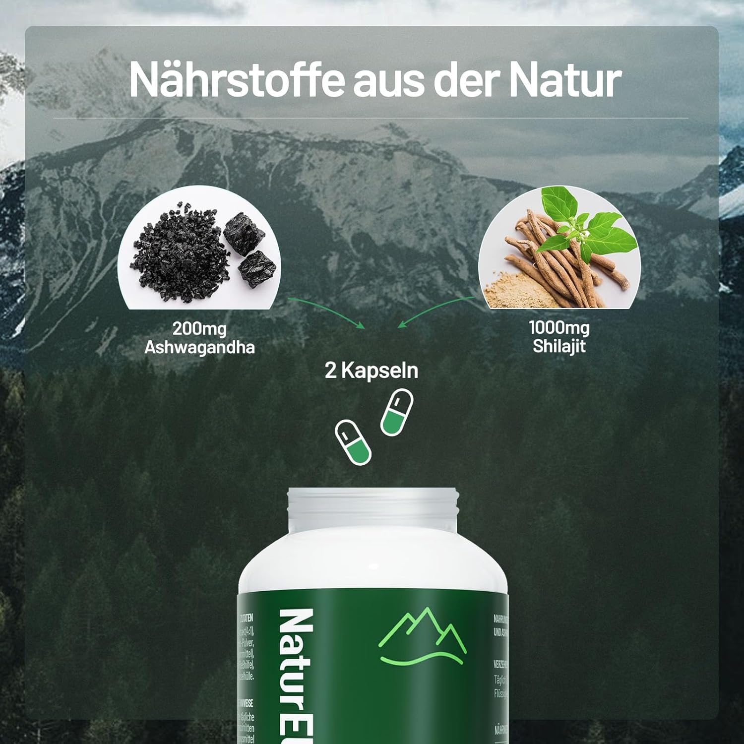 Shilajit kapseln Original Himalaya Mumijo - 1000mg pro Tagesdosis, mit Ashwagandha, vegan & laborgeprüft