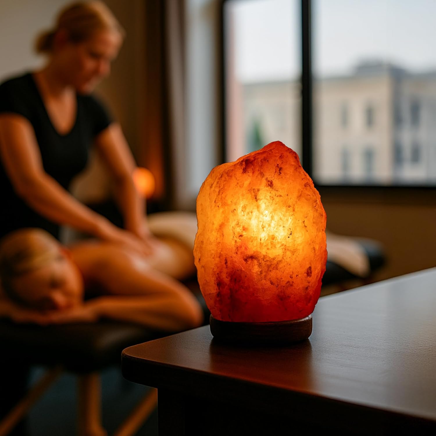 Fisura - Salt Range Pakistan Lamp. Weight from 2 to 3 kg, with Wooden Base, Cable and 15W Bulb. Relaxing Lamp for Desk and Bedside. Original Gift, Pink