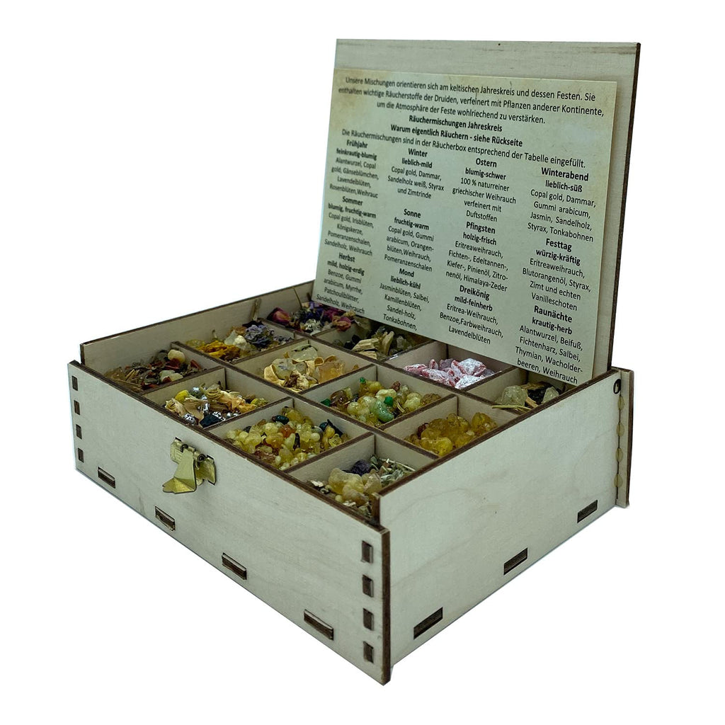 Heilkräuter Manufaktur Räucherbox Geschenkbox mit 12 Sorten Räuchermischungen Räucherwerk für die Seele, 14 x 10 x 4 cm