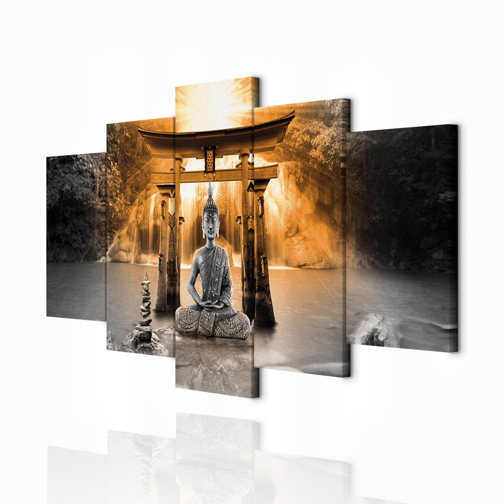 decomonkey Bilder Buddha 200x100 cm 5 Teilig Wandbild Groß Leinwandbild XXL Deko Wohnzimmer Schlafzimmer Wanddeko Pictures For Wall Poster Wall Painting Zen Orient