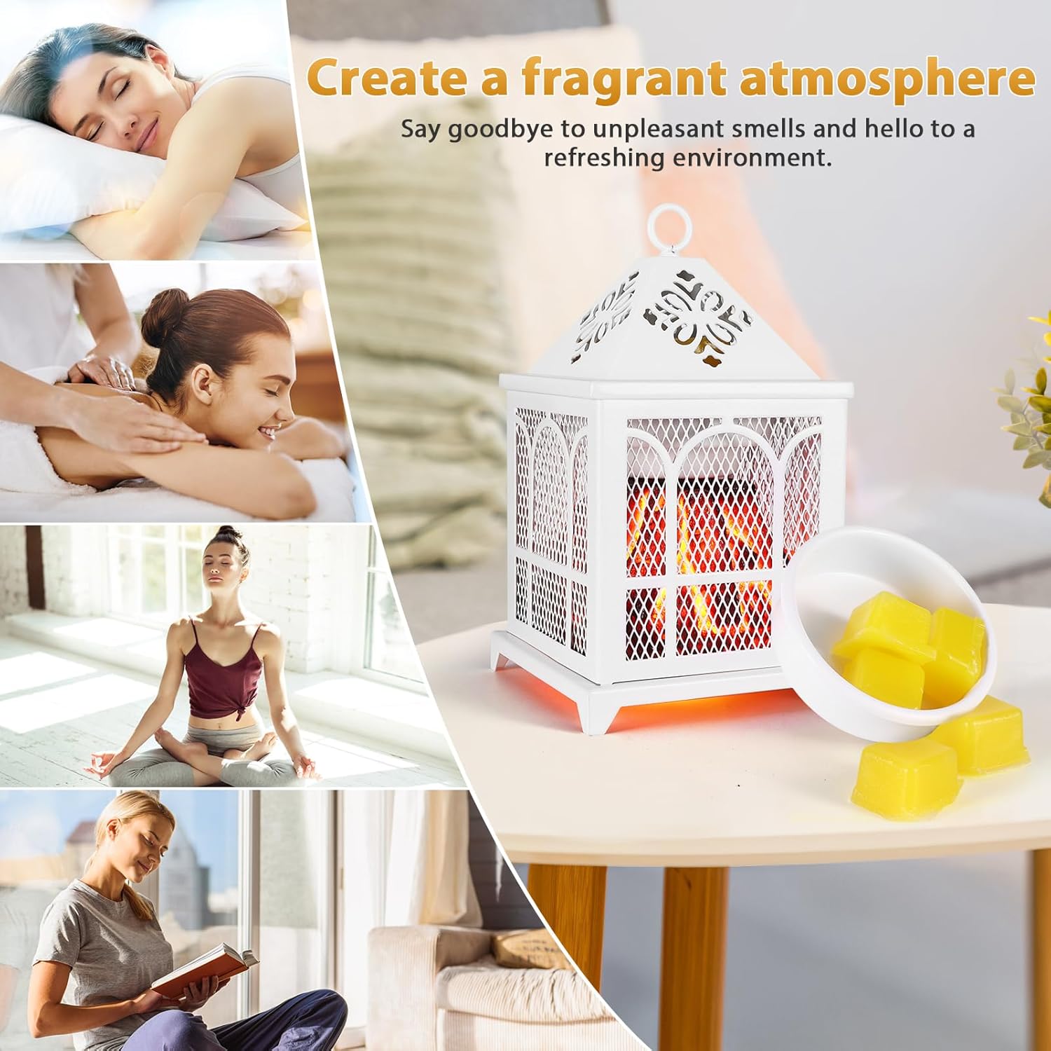 Elektrische Duftlampe,4 in 1 Kamin Duftlampe für Duftwachs,Kerze,Duftöl, Elektrischer Wachswärmer Aroma Diffuser Duftöl Lampe Duftwachs Lampe Elektrisch Aromalampe für Büro Schlafzimmer Dekoration