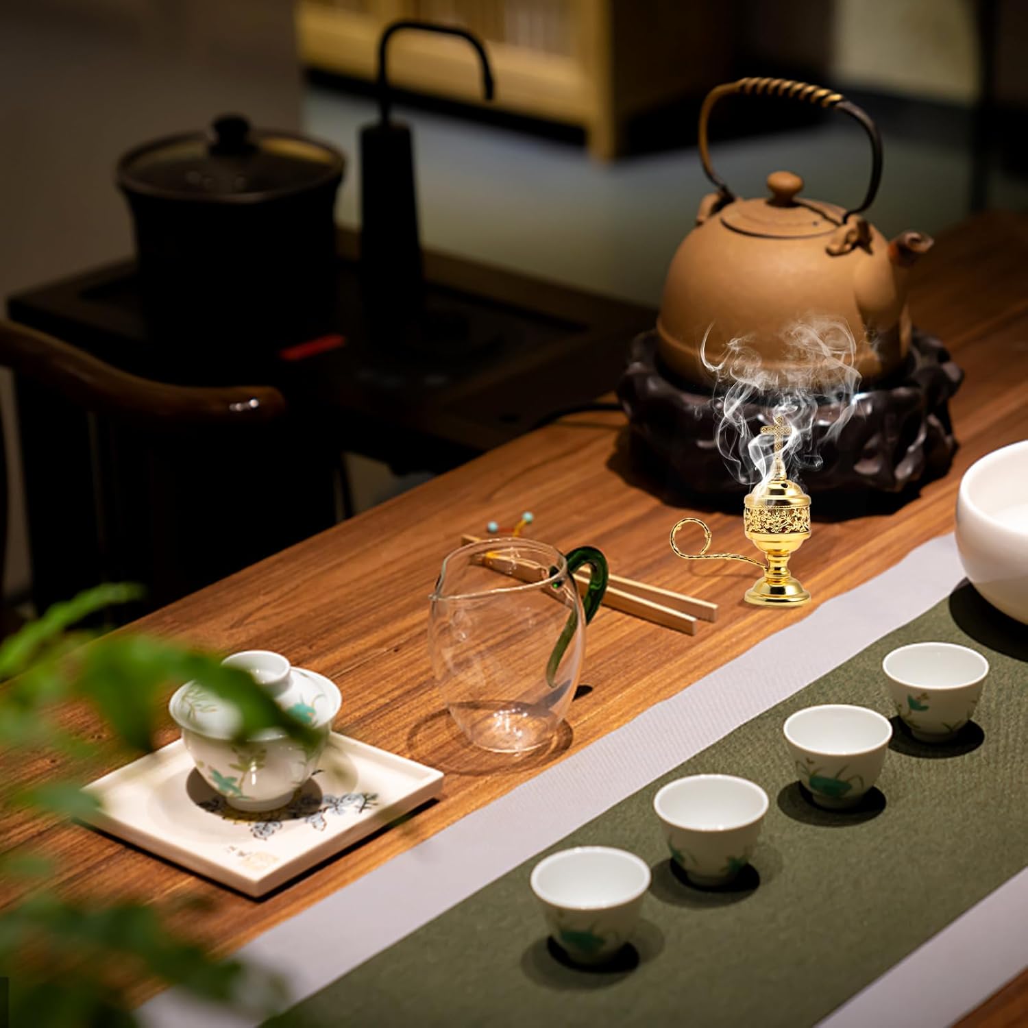 Yawlsow Räuchergefäß, Weihrauchkohle Räucherstäbchenständer, Bakhoor Räuchergefäß Halter, ideal für Aromatherapie, Yoga und Spa, Haus und christliche Kirche Räuchergefäß, (Gold), ATX0005-6