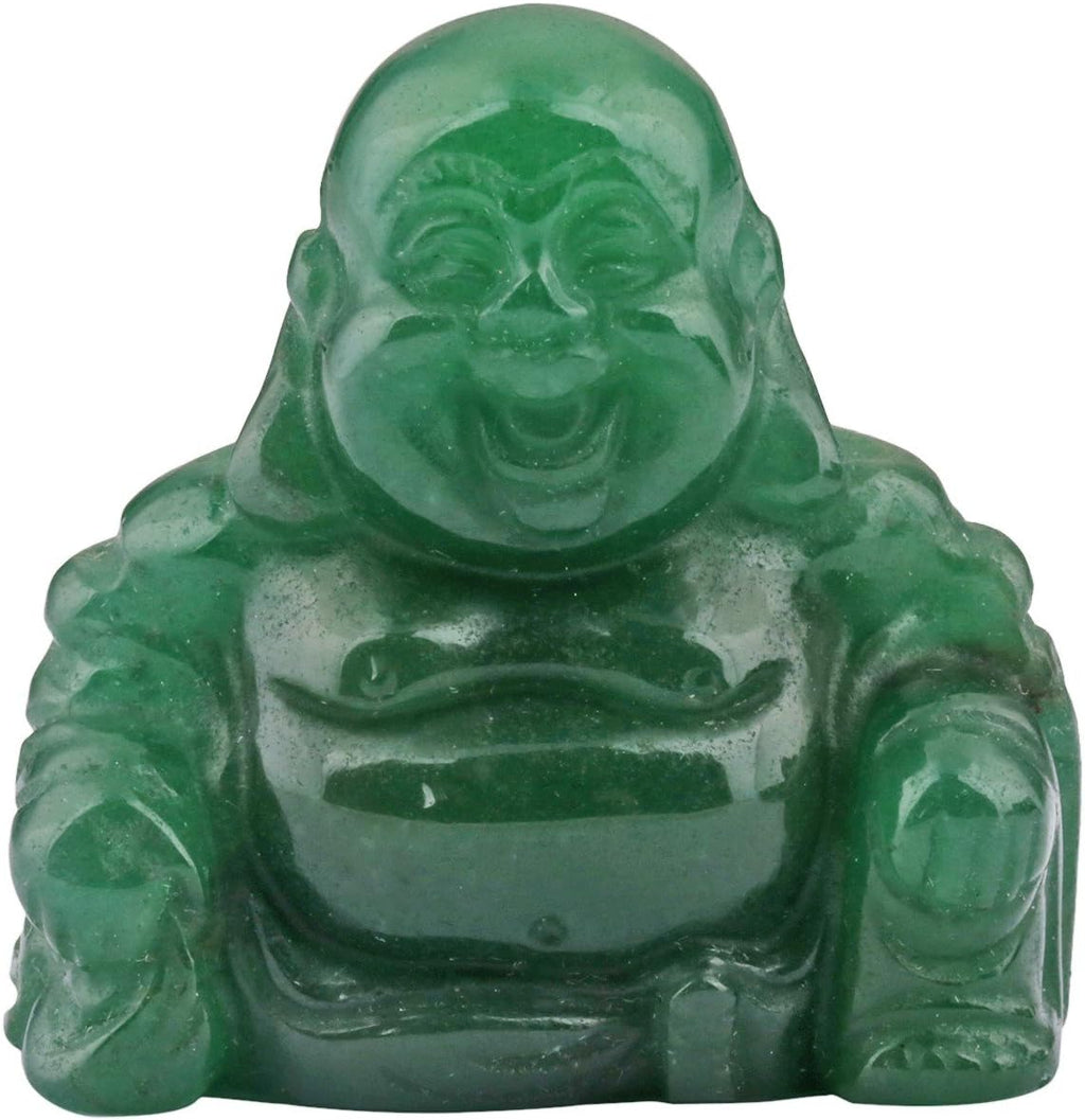 Nupuyai Green Aventurine Laughing Buddha Figure Gemstone Crystal Lucky Buddha Healing Stone Feng Shui Decoration