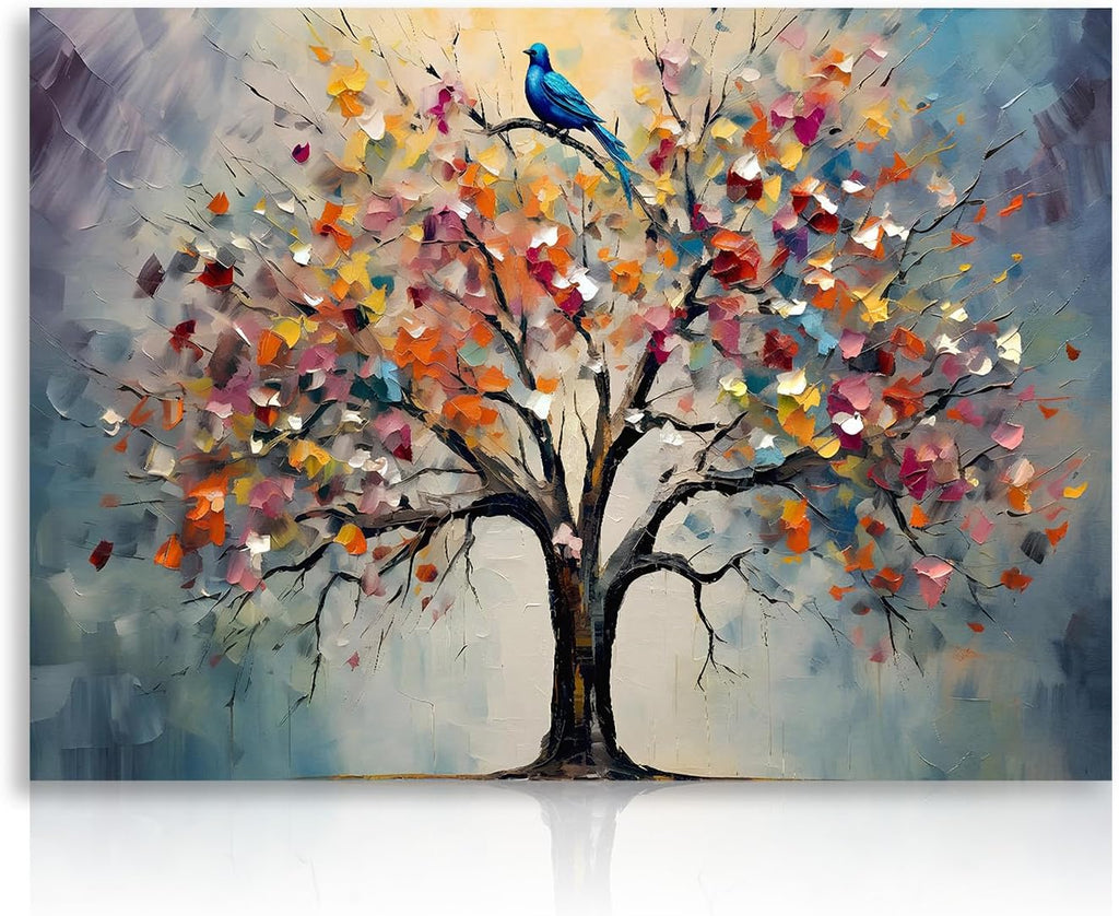 Bunter Baum des Lebens Bild, Vintage Blumen Baum Malerei Bild für Schlafzimmer Wohnzimmer Dekor 30×40 cm Ohne Rahmen