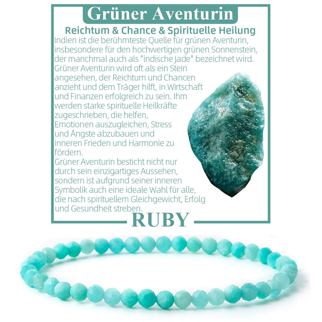 RUBY Perlenarmband Damen - Hochwertiges 4mm Edelstein Armband aus Facettierten Echten Natursteinen - Inklusive Geschenkbox Geschenk für Sie