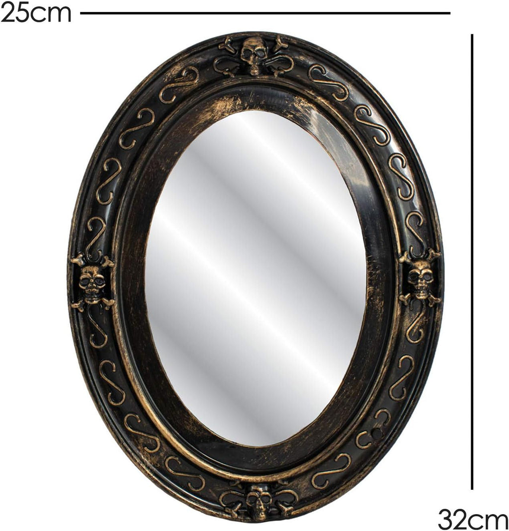 TRIXES Schwarz-Goldener Sprechender Halloween - Spiegel mit Gruseligem Bild - Doppelsensor - Bewegung und Ton aktivierte - Spukhaus Dekoration