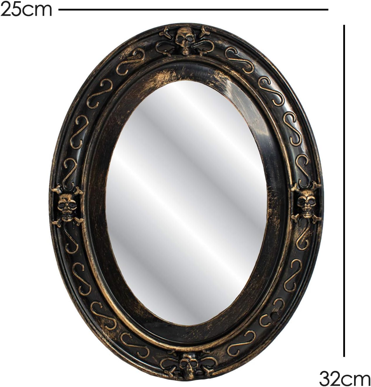 TRIXES Schwarz-Goldener Sprechender Halloween - Spiegel mit Gruseligem Bild - Doppelsensor - Bewegung und Ton aktivierte - Spukhaus Dekoration