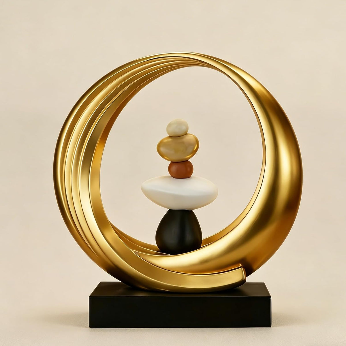 Feng Shui Wealth Statue, Lucky Circular Decorations,Ideal for Attracting Wealth Spiritual Decor, for Living Room, Office, Shelves (Gold and Multicolored)