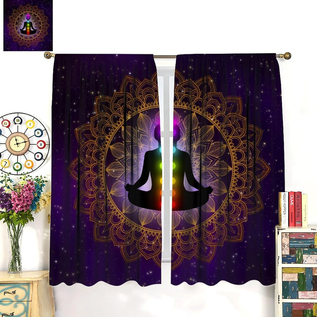 ZhiRain Seven Chakra Curtains Hippie Yoga Meditation Boho Mandala Galaxy Curtain with Rod Pocket for Bedroom Living Room Home Decor Drapes Window Treatments 2 Panels Set 42" W X 45" L