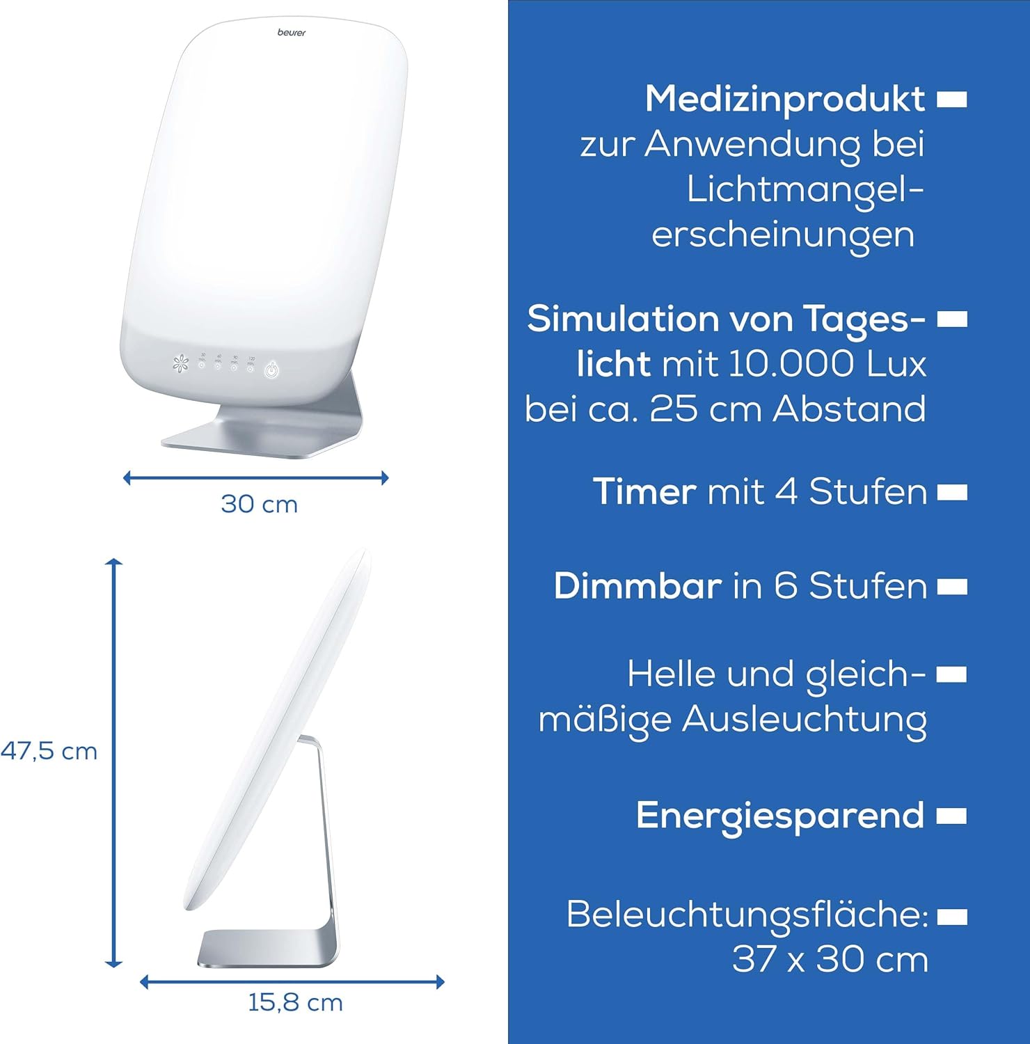 Beurer TL 95 Tageslichtlampe, Simulation von Tageslicht, 10000 Lux, Medizinprodukt, Tageslichtleuchte bei Lichtmangelerscheinung, SunLike® LED-Technologie, mit Dimmer
