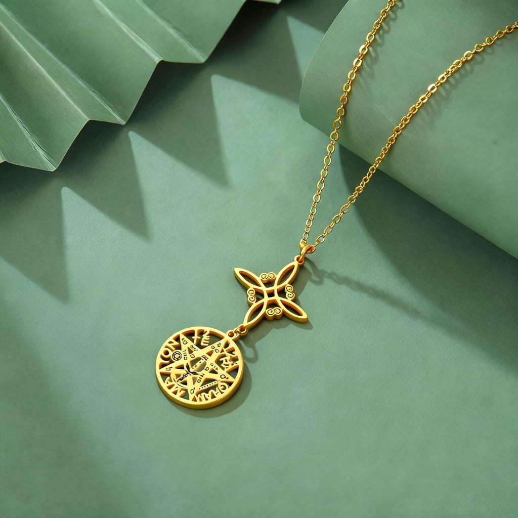 VASSAGO Witch Knot Tetragram Pentagram Necklaces Celtic Knot Pendant Double Protection Witchcraft Pagan Amulet Irish Jewellery for Women Men