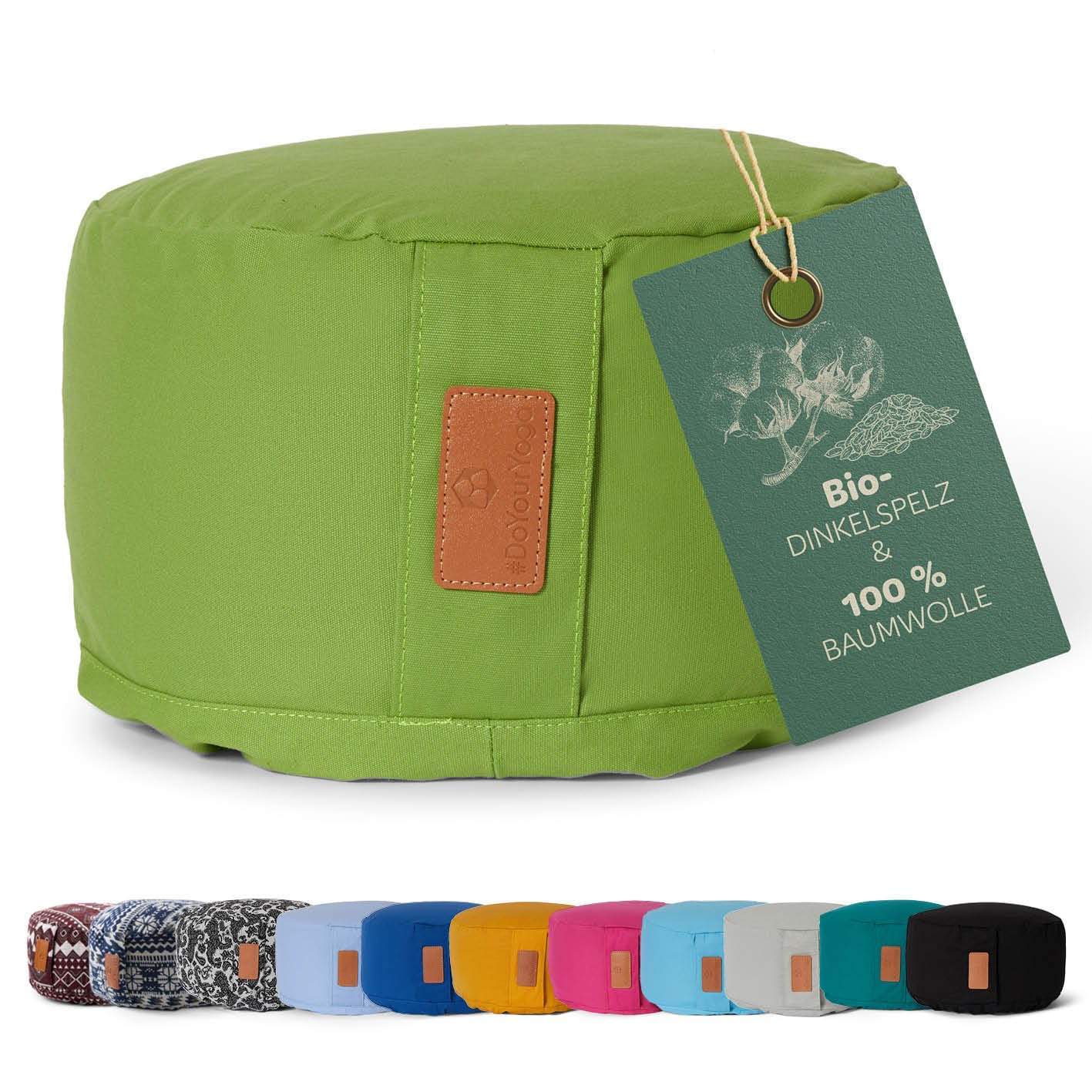 rundes Yogabolster 30cm x 15cm | Waschbarer Bezug |gefüllt mit Bio-Dinkelspelz (KBA) oder Bio-Buchweizenschalen (KBA) | Yoga Kissen für Yin Yoga & Meditation