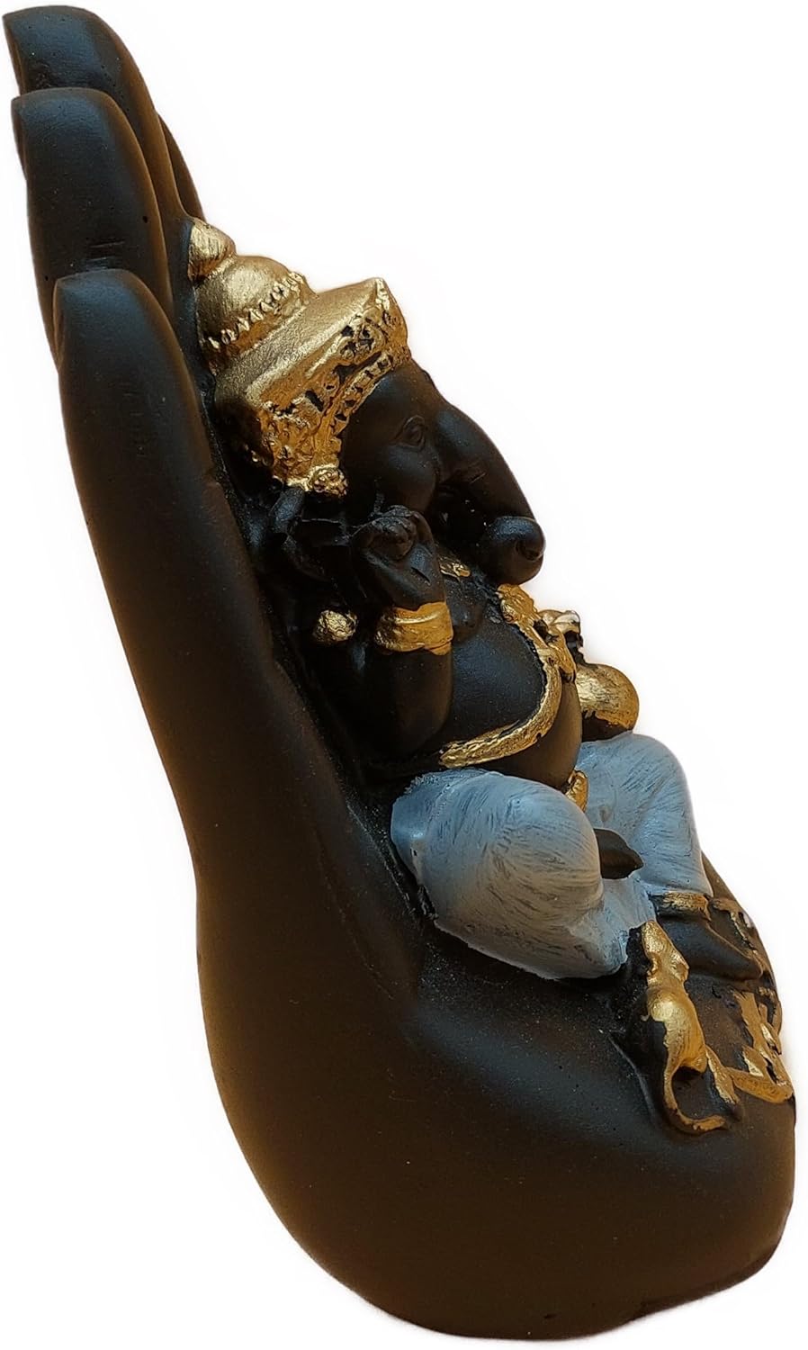 Hand Palm Glücksgott Ganesha Statue Marmor Harz schwarz Gold 17x9,5x6,5 cm | Dekoration Spiritualität Glück Harmonie